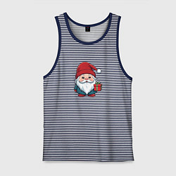 Майка мужская хлопок Новогодний гномик с подарком, цвет: синяя тельняшка