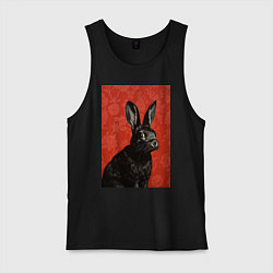 Майка мужская хлопок Черный кролик на красном фоне, цвет: черный