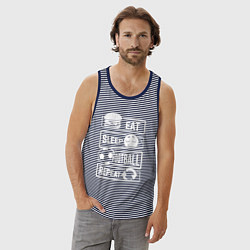 Майка мужская хлопок Еда сон футбол, цвет: синяя тельняшка — фото 2