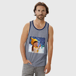 Майка мужская хлопок Зимняя сказка, цвет: синяя тельняшка — фото 2