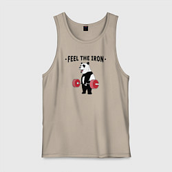 Майка мужская хлопок Почувствуй железо - панда бодибилдер, цвет: миндальный