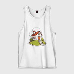 Майка мужская хлопок Домик на холме, цвет: белый