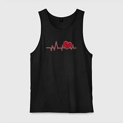 Майка мужская хлопок Сердце и электрокардиограмма: символ здоровья и лю, цвет: черный