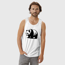 Майка мужская хлопок Стоящая чёрная панда, цвет: белый — фото 2