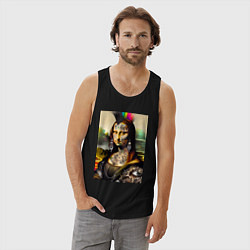 Майка мужская хлопок Punk Mona Lisa is covered in tattoos, цвет: черный — фото 2