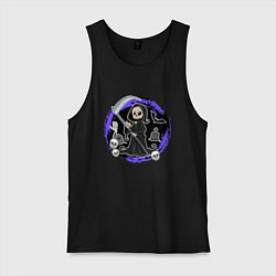 Майка мужская хлопок Мультяшная смерть с косой, цвет: черный