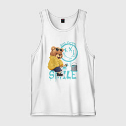 Майка мужская хлопок Плюшевый медведь и смайлик, цвет: белый