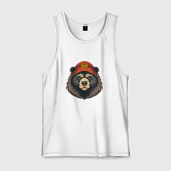 Майка мужская хлопок Русский медведь в шапке с гербом, цвет: белый