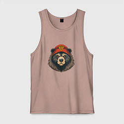 Майка мужская хлопок Русский медведь в шапке с гербом, цвет: пыльно-розовый