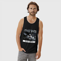 Майка мужская хлопок Мем кот в очках: шерсть это приправа, цвет: черный — фото 2