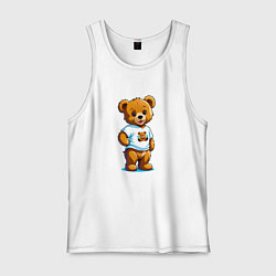 Майка мужская хлопок Медвежонок в футболке, цвет: белый