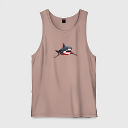 Майка мужская хлопок Злая большая белая акула, цвет: пыльно-розовый