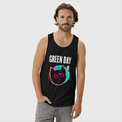 Майка мужская хлопок Green Day rock star cat, цвет: черный — фото 2
