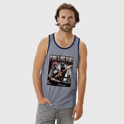 Майка мужская хлопок Punk girl with a black cat and a guitar, цвет: синяя тельняшка — фото 2