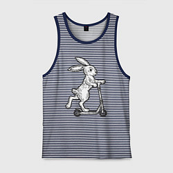 Майка мужская хлопок Зайчик с самокатом, цвет: синяя тельняшка