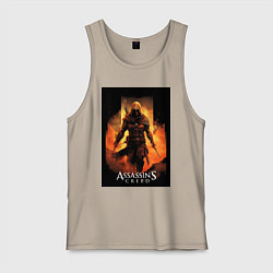 Майка мужская хлопок Assassins creed песочная буря, цвет: миндальный