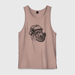 Майка мужская хлопок Кабан новогодний, цвет: пыльно-розовый