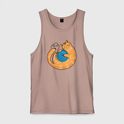 Майка мужская хлопок Арт мультяшный рыжий кот с клубком спит котуром, цвет: пыльно-розовый