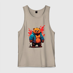 Майка мужская хлопок Брутальный Михаил - сердитый мишка, цвет: миндальный