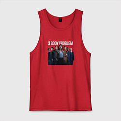 Майка мужская хлопок Задача трёх тел - физики, цвет: красный