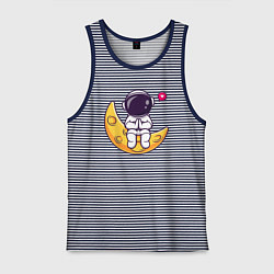 Майка мужская хлопок Луна и астронавт, цвет: синяя тельняшка