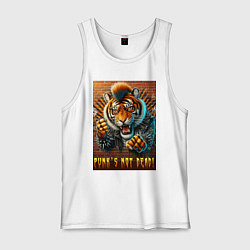 Майка мужская хлопок Punks not dead - motto tiger, цвет: белый