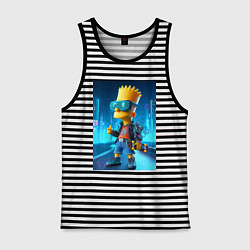 Майка мужская хлопок Барт Симпсон в неоновом городе со скейтбордом - не, цвет: черная тельняшка