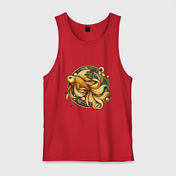 Майка мужская хлопок Золотая рыбка исполняет желания, цвет: красный