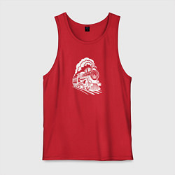 Майка мужская хлопок Иллюстрация парового локомотива, цвет: красный