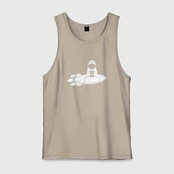 Майка мужская хлопок Космонавт сидит на ракете, цвет: миндальный