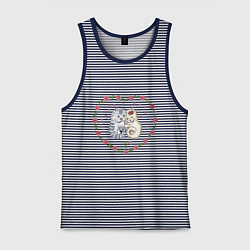 Майка мужская хлопок Коты в сердечке с розами, цвет: синяя тельняшка