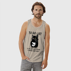 Майка мужская хлопок Черный кот и список дел, цвет: миндальный — фото 2