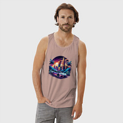 Майка мужская хлопок Автомобиль в ночном городе, цвет: пыльно-розовый — фото 2