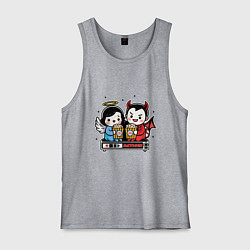 Майка мужская хлопок Ангел и чертик с попкорном, цвет: меланж