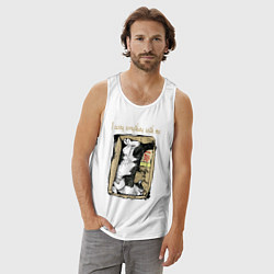 Майка мужская хлопок Кот в картонной коробке, цвет: белый — фото 2