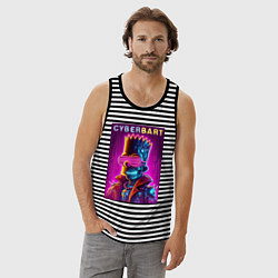 Майка мужская хлопок Cyber Bart - neon glow ai art fantasy, цвет: черная тельняшка — фото 2