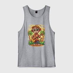 Майка мужская хлопок Обезьянка с гитарой летний вайб, цвет: меланж