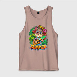 Майка мужская хлопок Обезьянка с гитарой летний вайб, цвет: пыльно-розовый