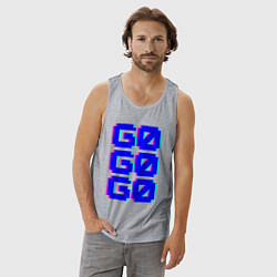 Майка мужская хлопок Надпись синего цвета go go go, цвет: меланж — фото 2