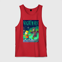 Майка мужская хлопок Барт Симпсон убегает от зомби - нейросеть, цвет: красный