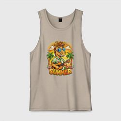 Майка мужская хлопок Конь играет на гитаре жарким летом, цвет: миндальный