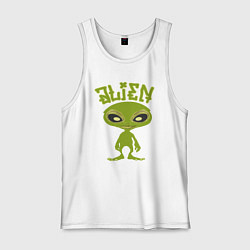 Майка мужская хлопок Зеленый человечек пришелец, цвет: белый