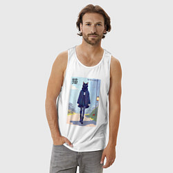 Майка мужская хлопок Чёрная кошечка на своём районе - нейросеть, цвет: белый — фото 2