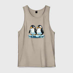 Майка мужская хлопок Два пингвина на льдине, цвет: миндальный