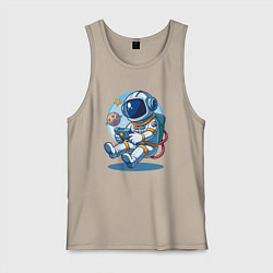 Майка мужская хлопок Космонавт играет на приставке, цвет: миндальный