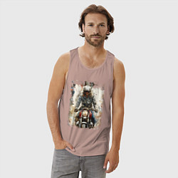 Майка мужская хлопок Акварель -мотоциклист, цвет: пыльно-розовый — фото 2