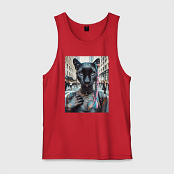 Майка мужская хлопок Пантера панк из Нью-Йорка - нейросеть, цвет: красный