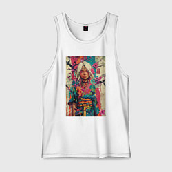 Майка мужская хлопок Белокурая индейская девушка в японском кимоно - жи, цвет: белый