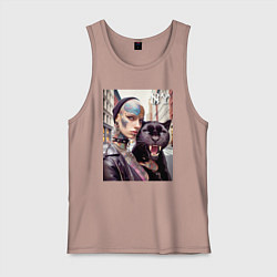 Майка мужская хлопок Punk girl under the protection of a panther - New, цвет: пыльно-розовый