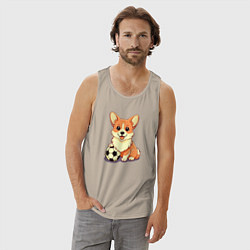 Майка мужская хлопок Корги с мячом, цвет: миндальный — фото 2